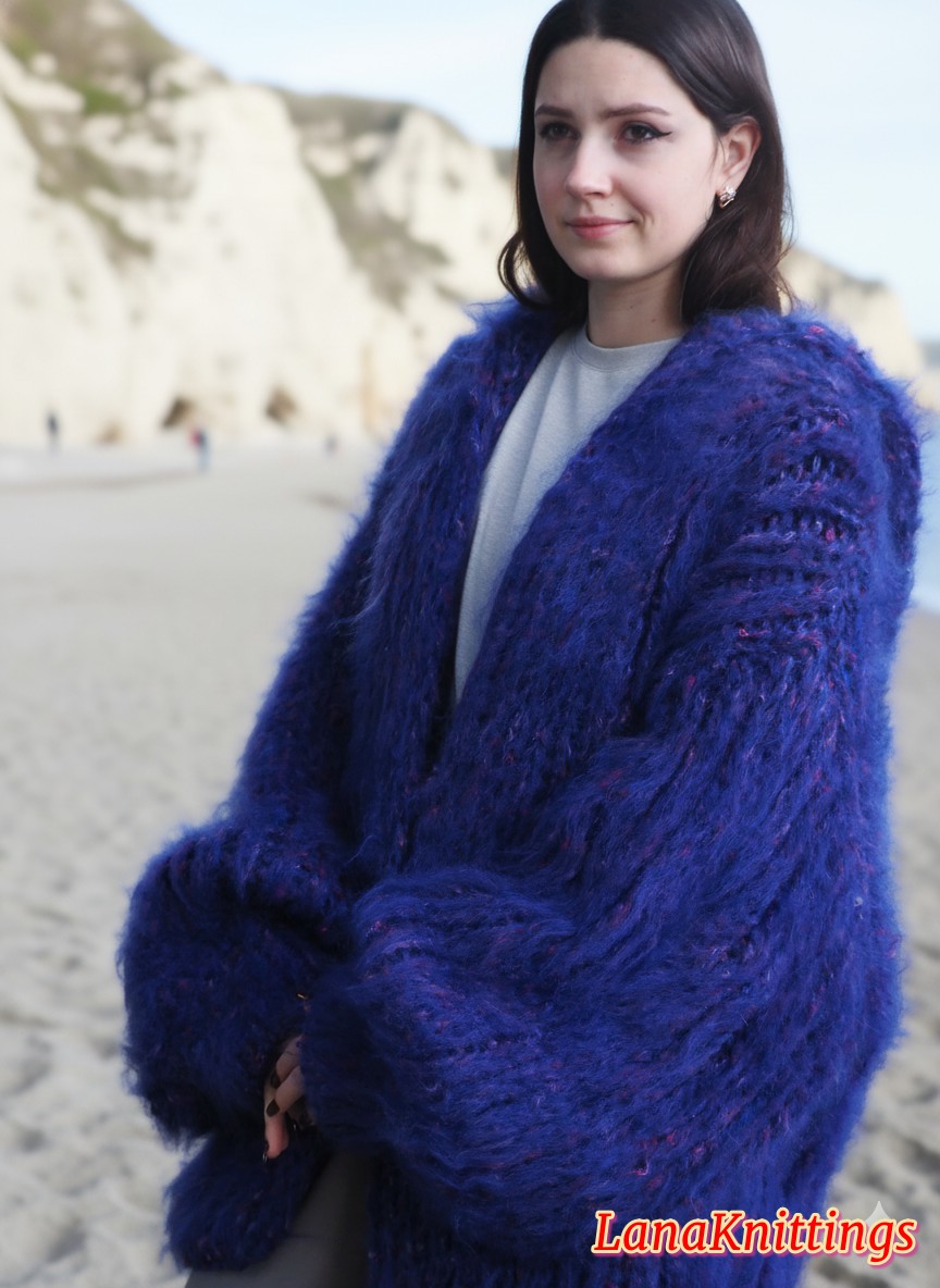 Mohair Coat Purple Hood Oversize Longhair Mohair HandKnitted by LanaKnittings - Image 6