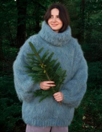 Mohair Sweater Extra Thick Oversize Blue Handmade Handknitted by Lanaknittings