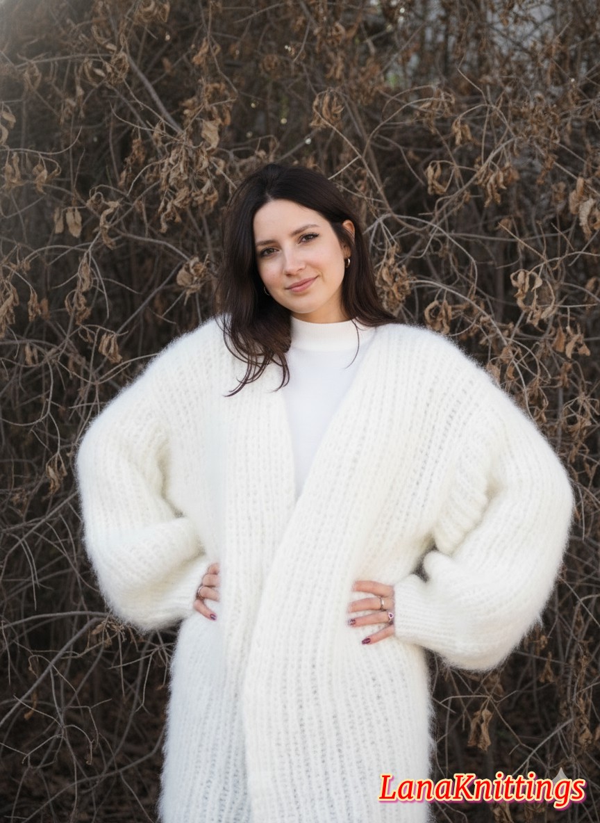 Mohair Coat White Oversize Longhair Mohair HandKnitted by LanaKnittings - Image 4