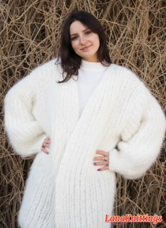 Mohair Coat White Oversize Longhair Mohair HandKnitted by LanaKnittings