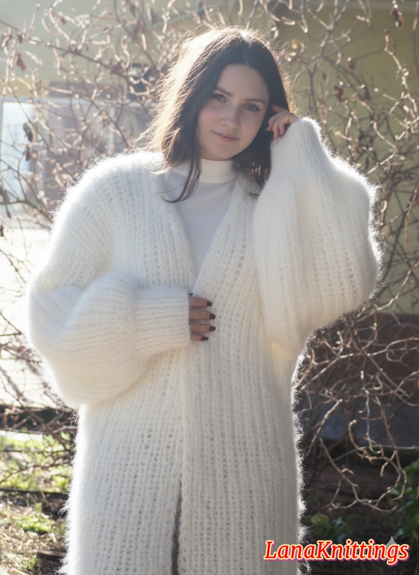 Mohair Coat White Oversize Longhair Mohair HandKnitted by LanaKnittings - Image 9
