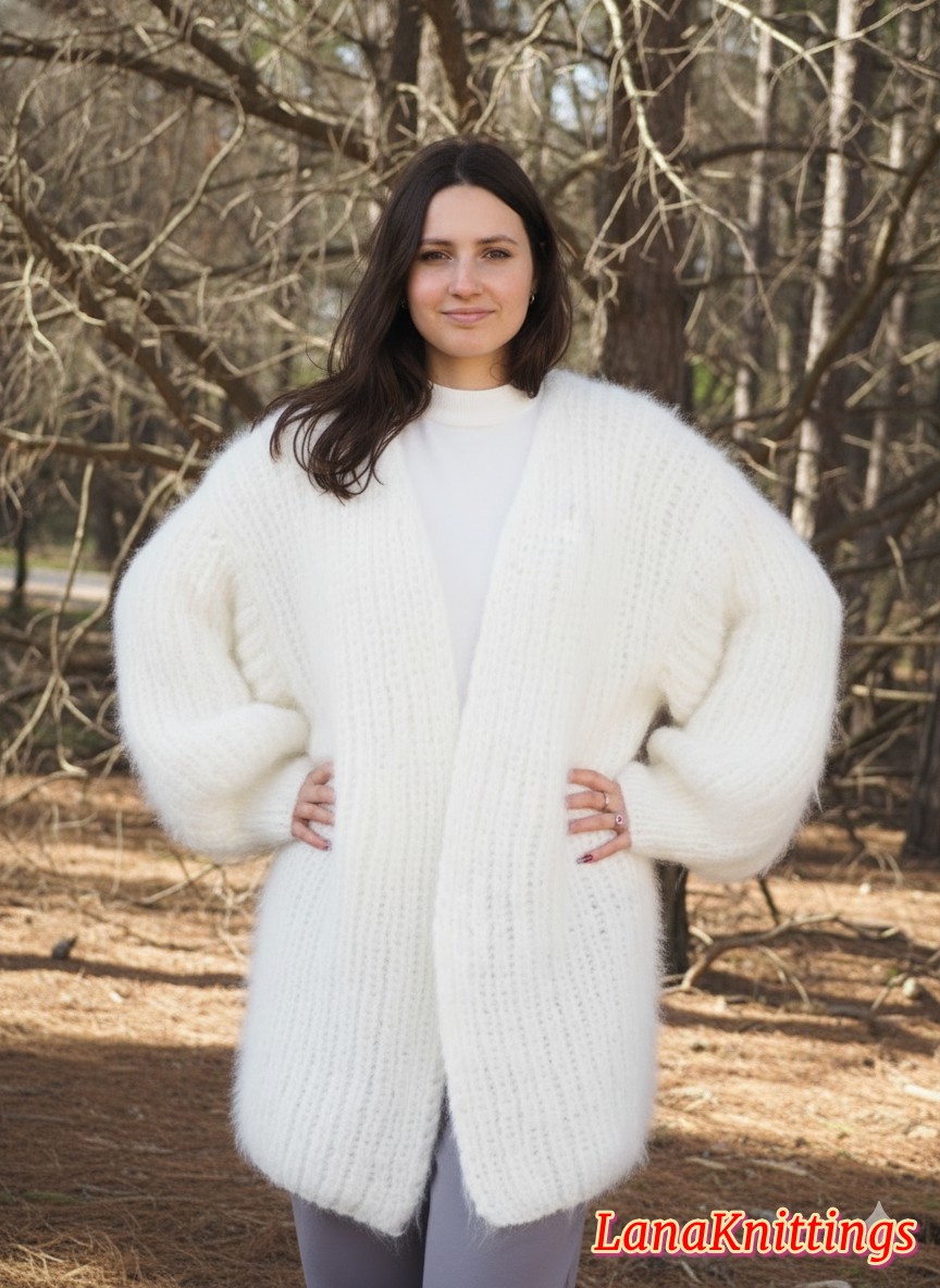Mohair Coat White Oversize Longhair Mohair HandKnitted by LanaKnittings - Image 10