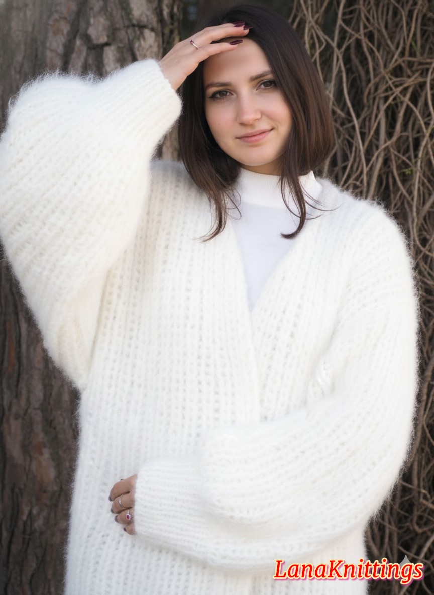 Mohair Coat White Oversize Longhair Mohair HandKnitted by LanaKnittings - Image 11