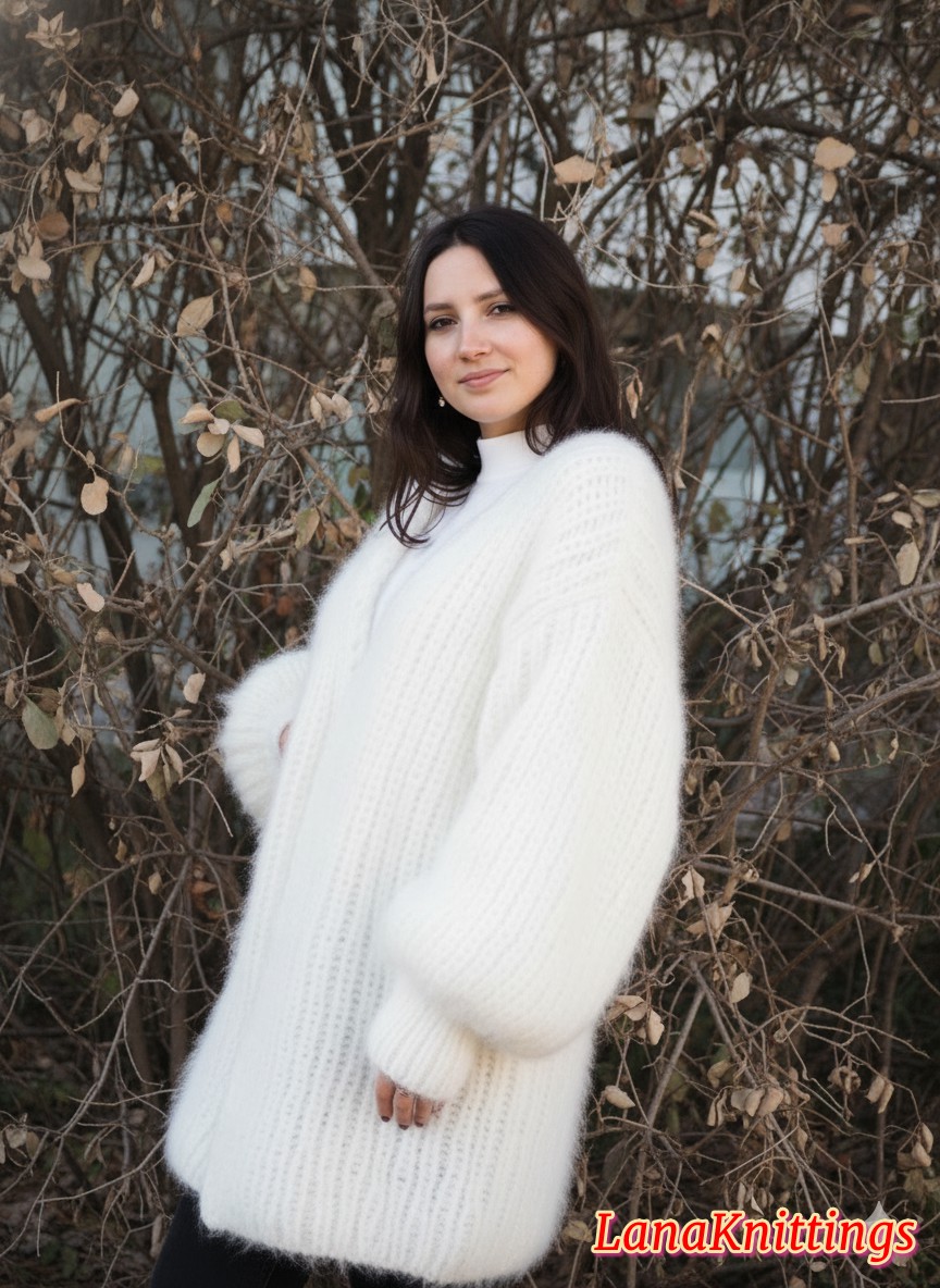 Mohair Coat White Oversize Longhair Mohair HandKnitted by LanaKnittings - Image 7