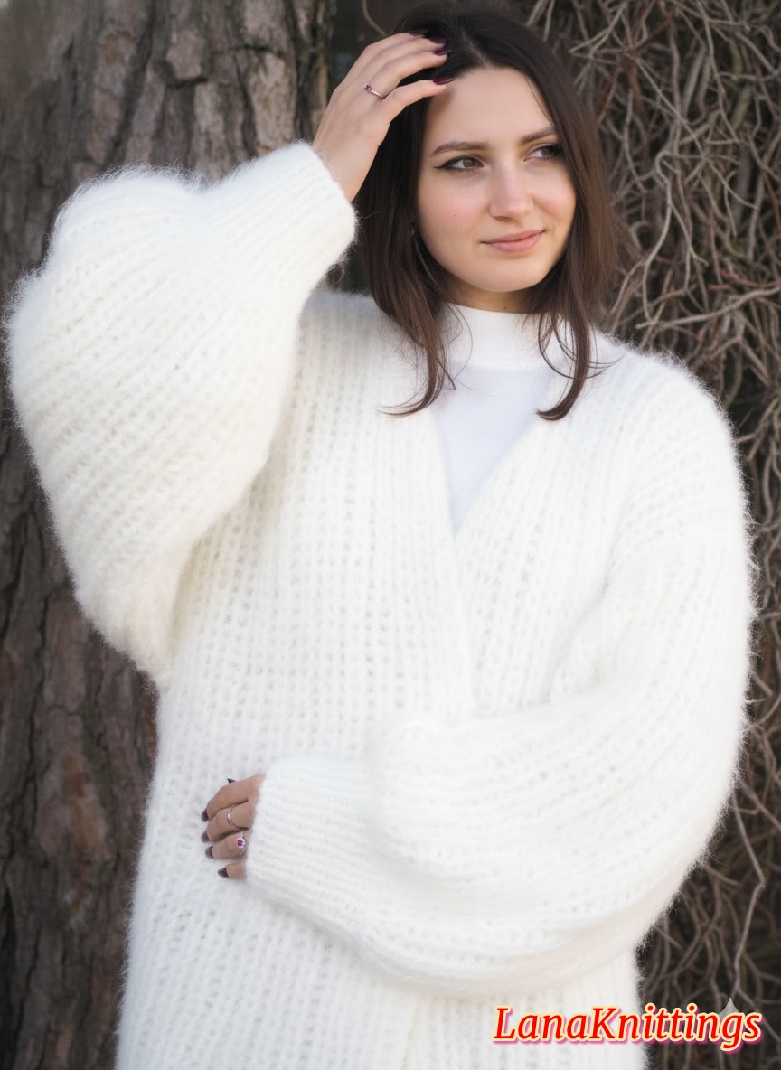 Mohair Coat White Oversize Longhair Mohair HandKnitted by LanaKnittings - Image 14