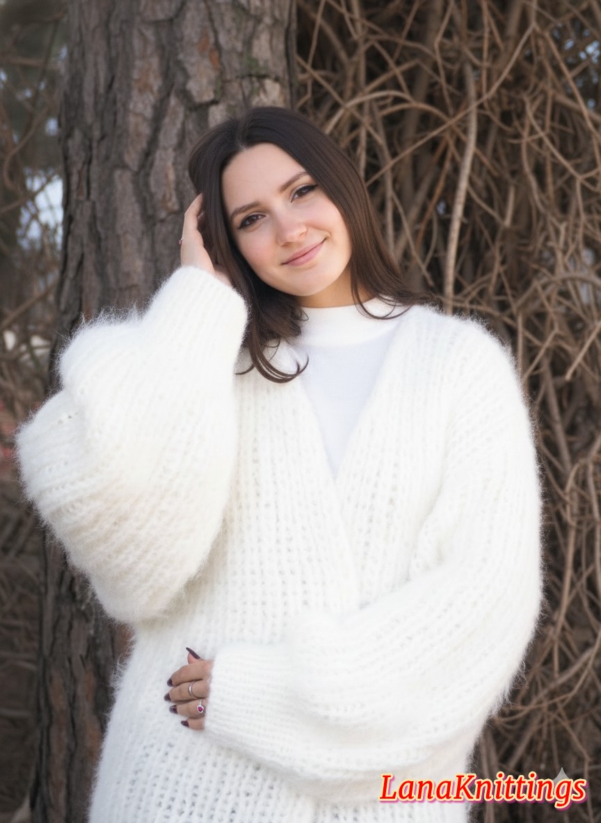 Mohair Coat White Oversize Longhair Mohair HandKnitted by LanaKnittings - Image 5