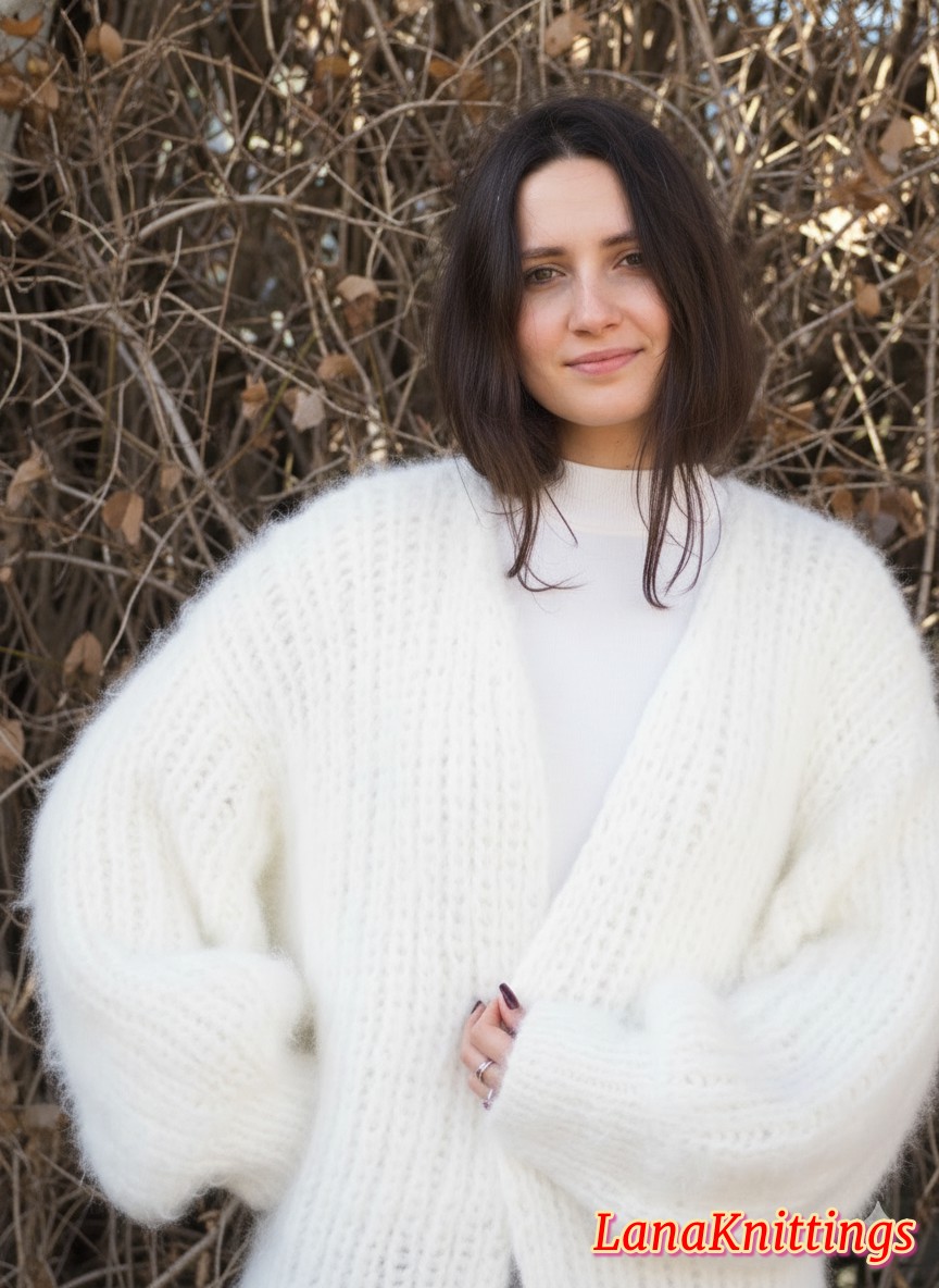 Mohair Coat White Oversize Longhair Mohair HandKnitted by LanaKnittings - Image 13