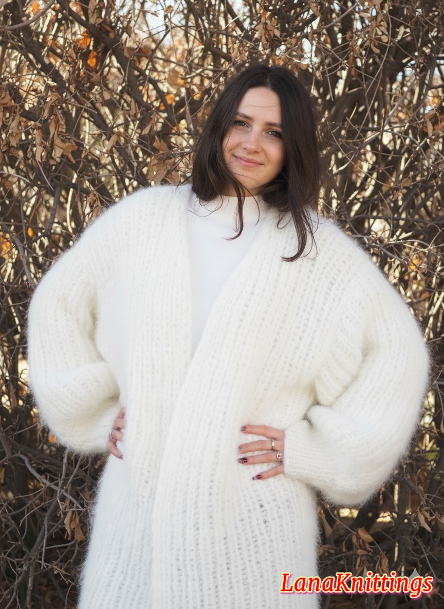 Mohair Coat White Oversize Longhair Mohair HandKnitted by LanaKnittings - Image 15