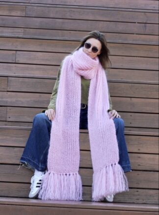 Premium Longhair Mohair Scarf Hand knitting Pink  by Jane Rodas