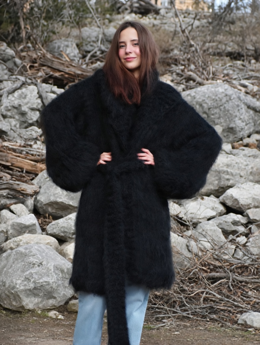 Mohair Coat Black Oversize Thick Mohair HandKnitted Handmade LanaKnittings - Image 4