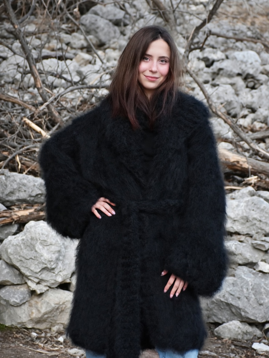 Mohair Coat Black Oversize Thick Mohair HandKnitted Handmade LanaKnittings