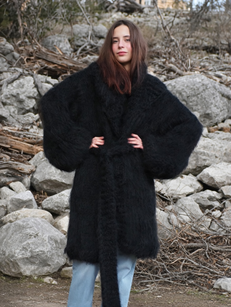 Mohair Coat Black Oversize Thick Mohair HandKnitted Handmade LanaKnittings - Image 10