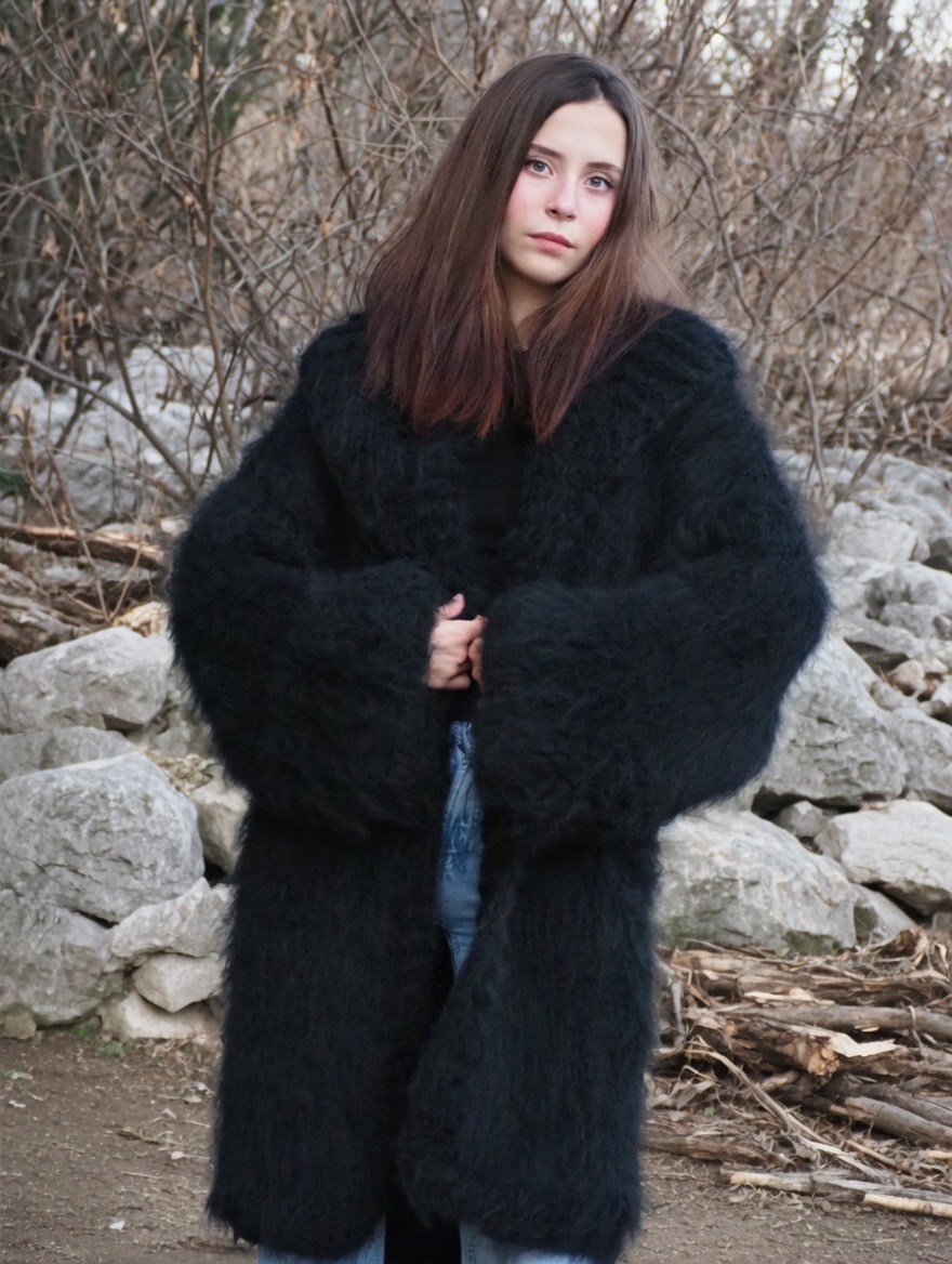 Mohair Coat Black Oversize Thick Mohair HandKnitted Handmade LanaKnittings - Image 13