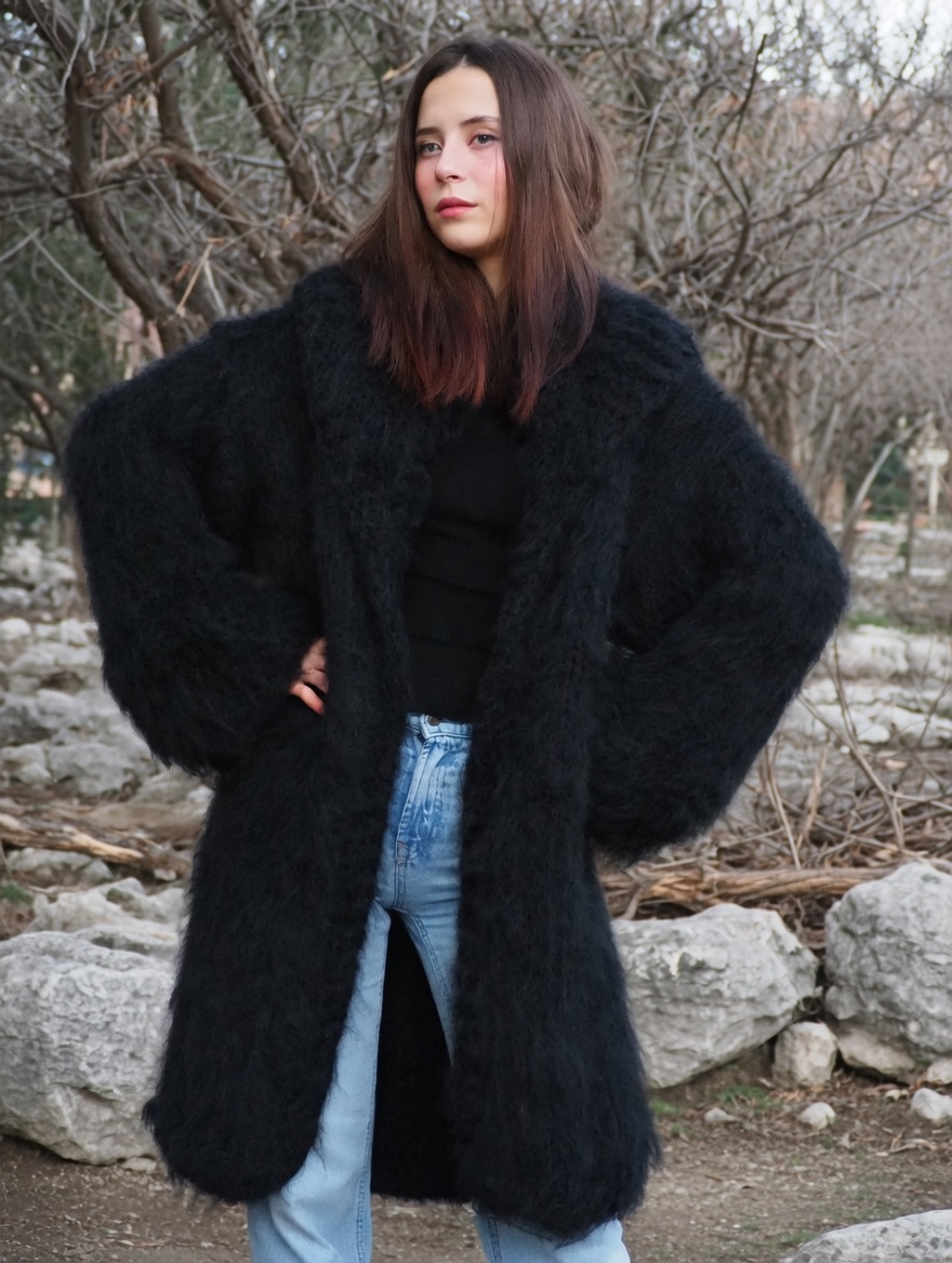 Mohair Coat Black Oversize Thick Mohair HandKnitted Handmade LanaKnittings - Image 14