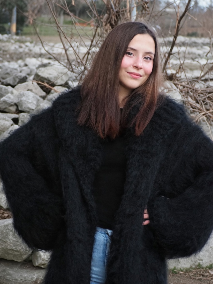 Mohair Coat Black Oversize Thick Mohair HandKnitted Handmade LanaKnittings - Image 15