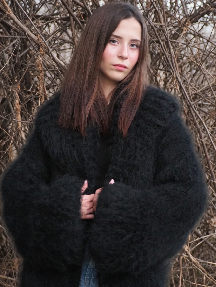 Mohair Coat Black Oversize Thick Mohair HandKnitted Handmade LanaKnittings - Image 6