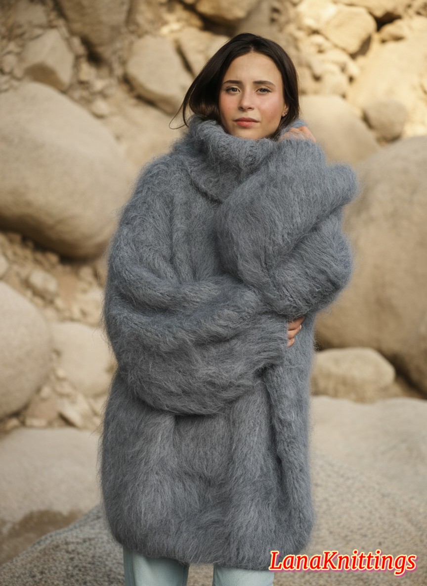 Mohair Sweater Thick Oversize Gray Handmade Handknitted by Lanaknittings - Image 3