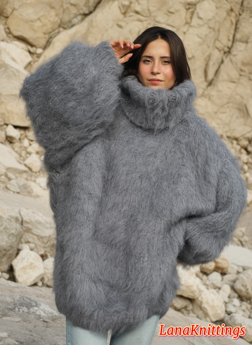 Mohair Sweater Thick Oversize Gray Handmade Handknitted by Lanaknittings - Image 8