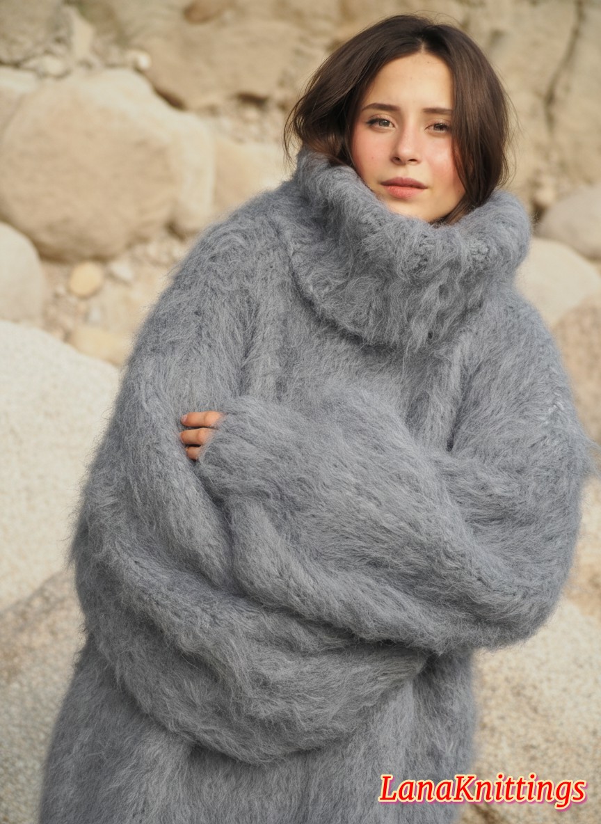 Mohair Sweater Thick Oversize Gray Handmade Handknitted by Lanaknittings - Image 5