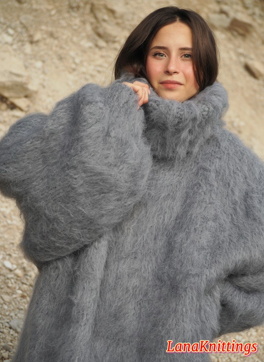 Mohair Sweater Thick Oversize Gray Handmade Handknitted by Lanaknittings - Image 9