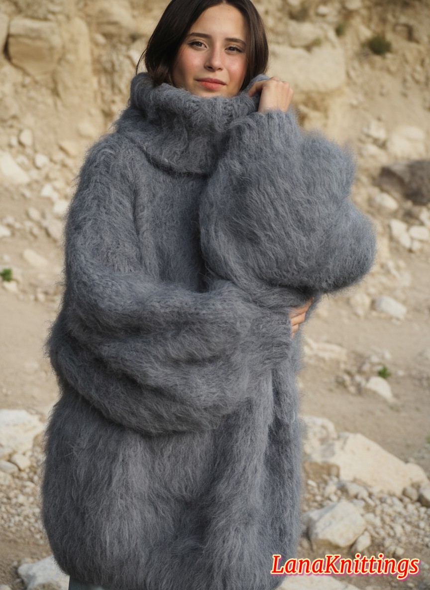Mohair Sweater Thick Oversize Gray Handmade Handknitted by Lanaknittings - Image 10