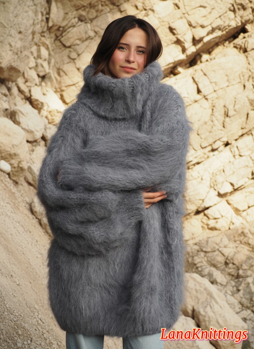 Mohair Sweater Thick Oversize Gray Handmade Handknitted by Lanaknittings - Image 11