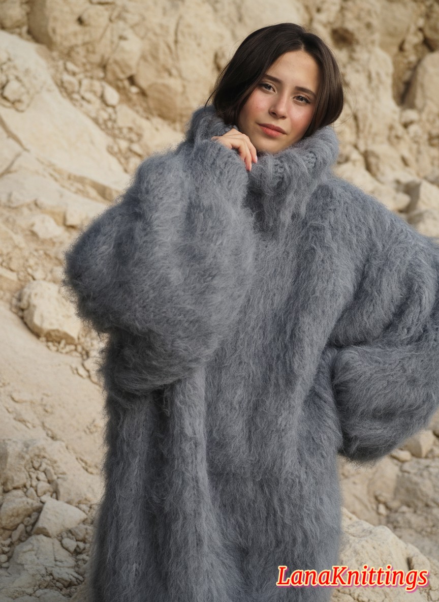 Mohair Sweater Thick Oversize Gray Handmade Handknitted by Lanaknittings - Image 12