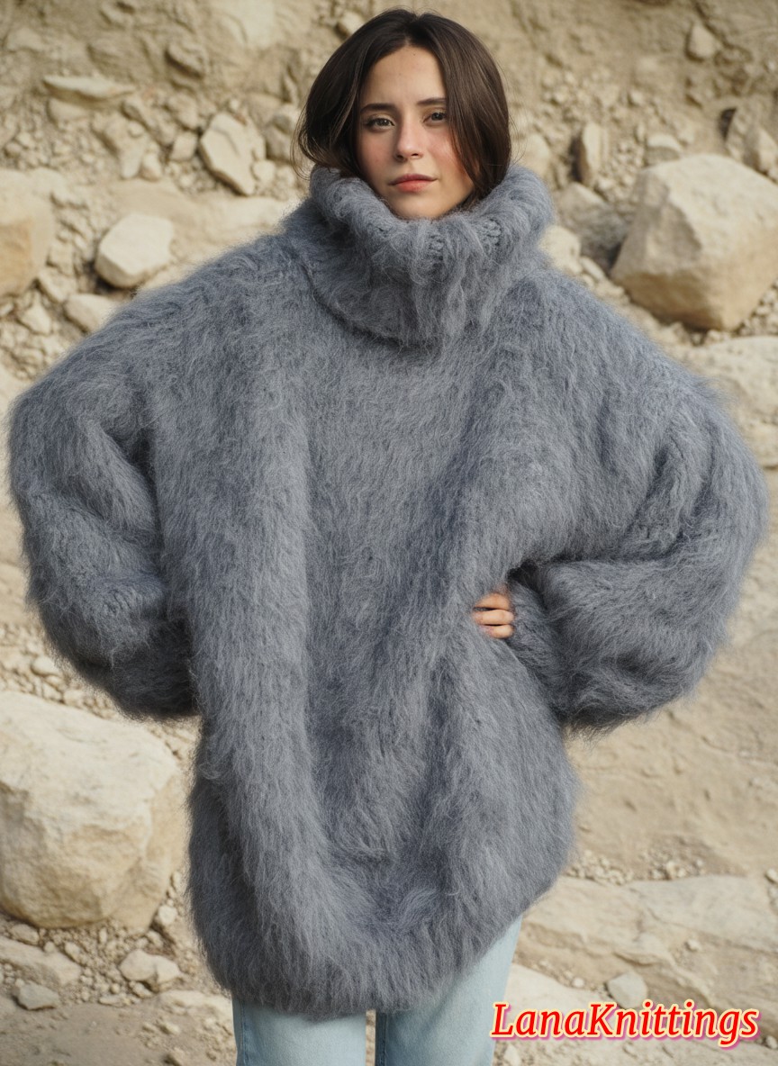 Mohair Sweater Thick Oversize Gray Handmade Handknitted by Lanaknittings - Image 2