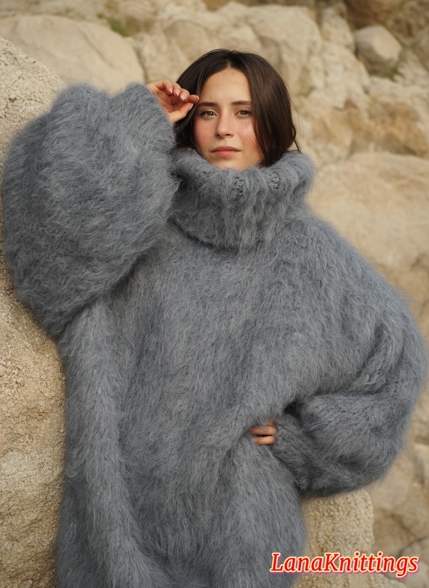 Mohair Sweater Thick Oversize Gray Handmade Handknitted by Lanaknittings - Image 4