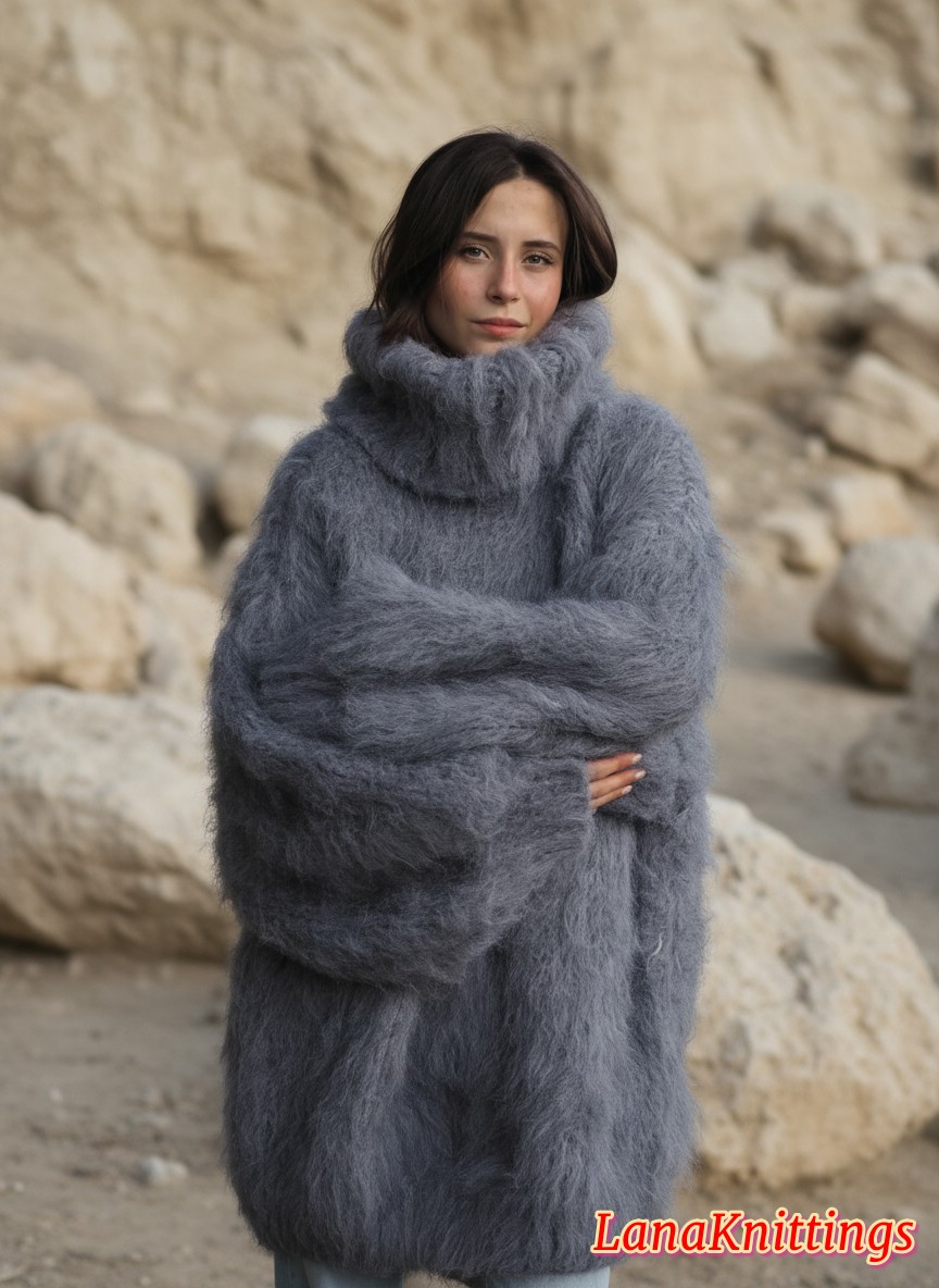 Mohair Sweater Thick Oversize Gray Handmade Handknitted by Lanaknittings - Image 14