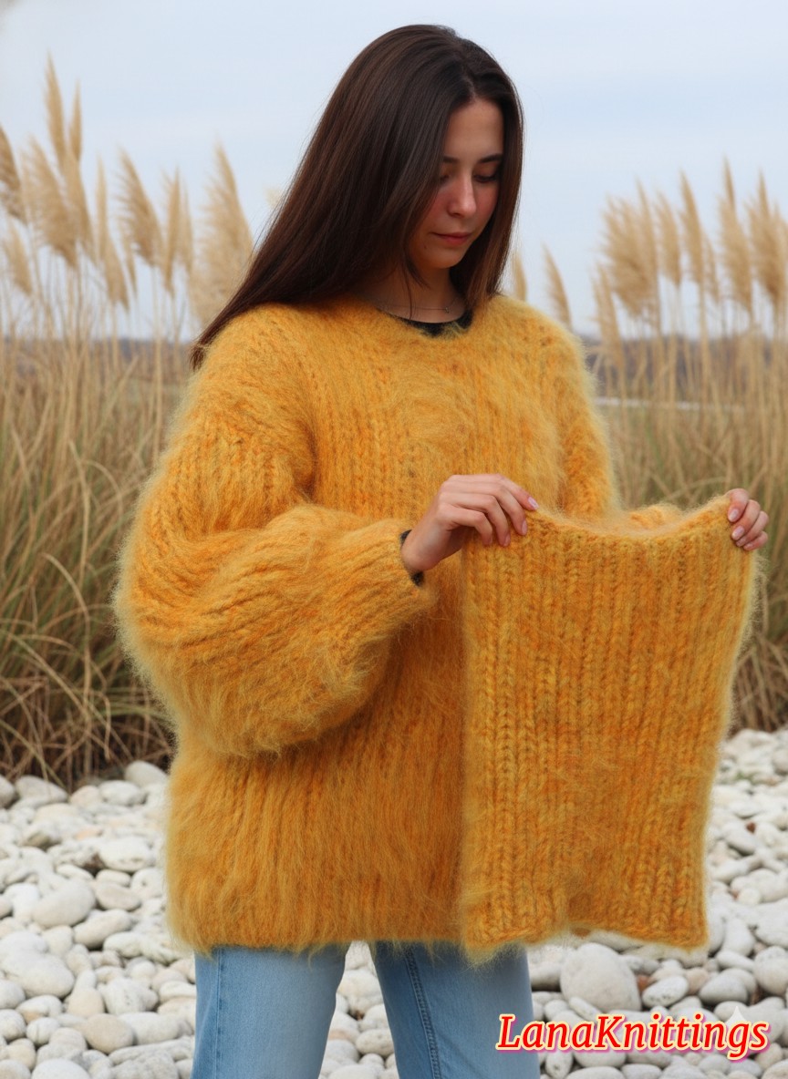 Mohair Sweater Thick Oversize T-neck removable Handmade Handknitted - Image 2