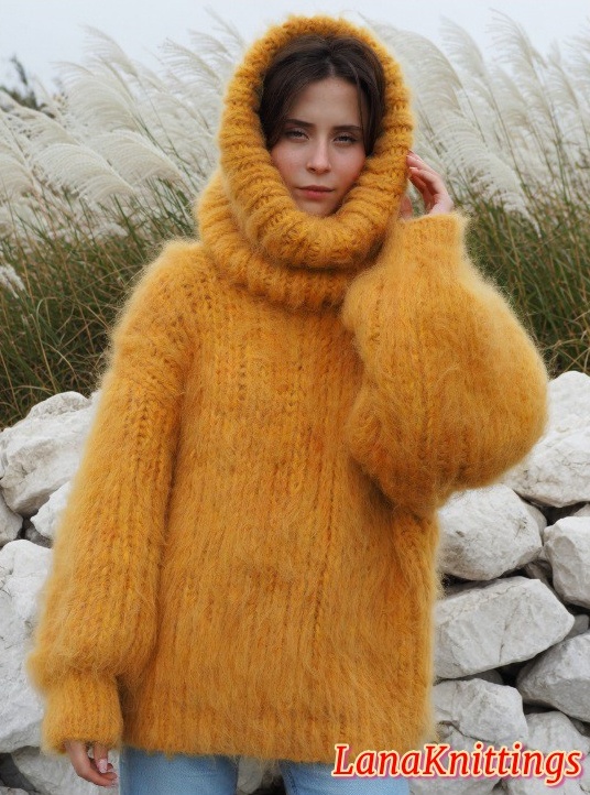 Mohair Sweater Thick Oversize T-neck removable Handmade Handknitted - Image 11