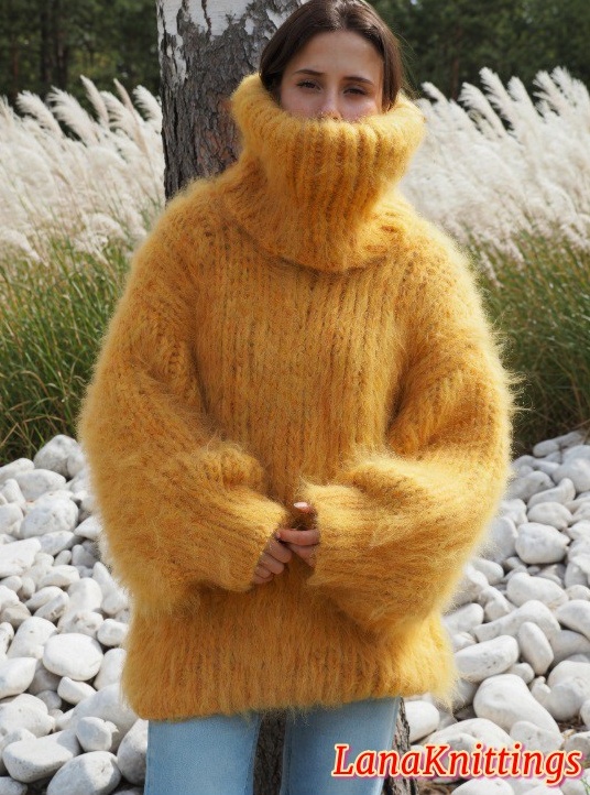 Mohair Sweater Thick Oversize T-neck removable Handmade Handknitted - Image 4