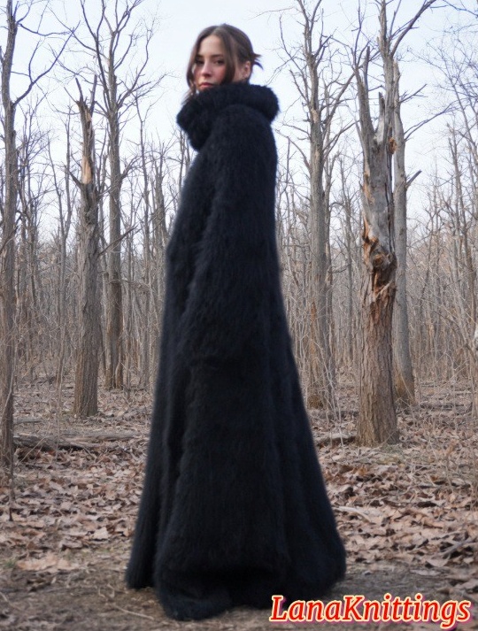 Black Mohair Long Poncho Oversize Handmade Handknitted by Lanaknittings - Image 2