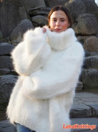 White Mohair Sweater Thick Oversize  Handmade Handknitted by Lanaknittings