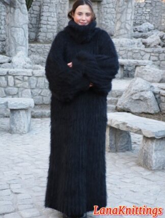 Black Mohair Long Dress Thick Oversize  Handmade Handknitted  by Lanaknittings