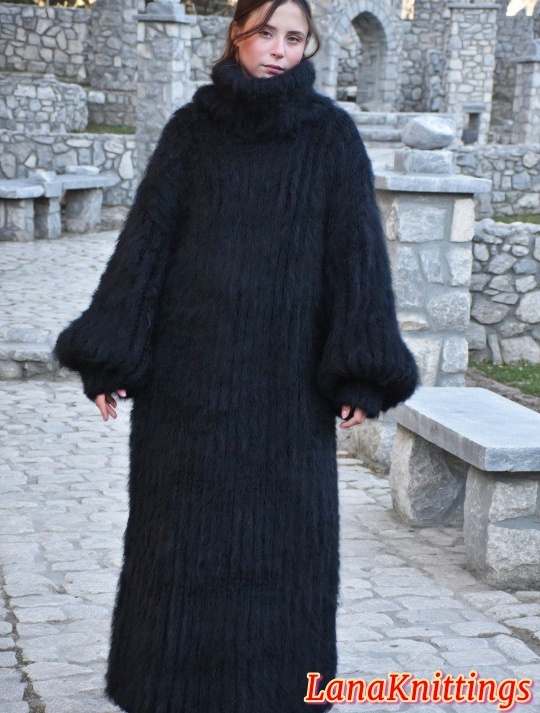 Black Mohair Long Dress Thick Oversize Handmade Handknitted by Lanaknittings - Image 13