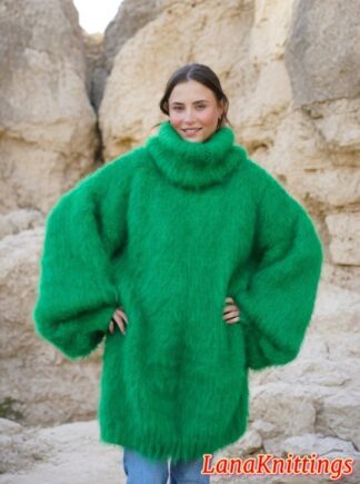 Green Mohair Sweater Thick Oversize  Handmade Handknitted by Lanaknittings