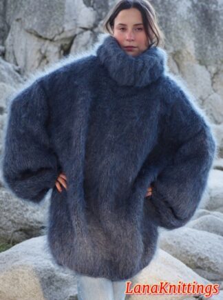 Blue Jeans Mohair Sweater Thick Oversize  Handmade Handknitted by Lanaknittings