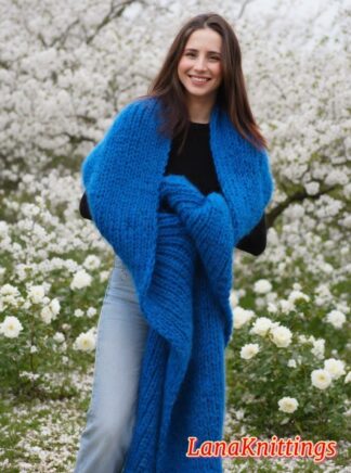 Mohair Long Scarf Blue  Handmade HandKnitted by LanaKnittings
