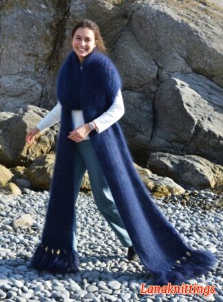 Mohair Scarf Navy Blue HandKnitted by LanaKnittings