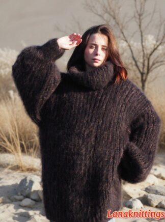 Brown Mohair Sweater Thick Oversize Handmade Handknitted by Lanaknittings