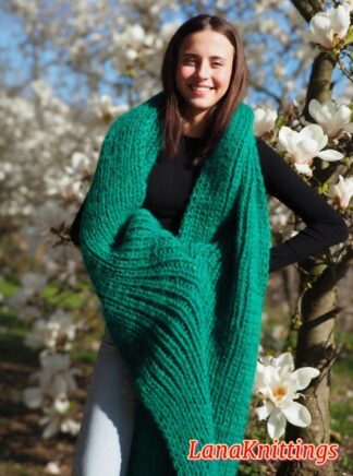 Mohair Long Scarf Green  Handmade HandKnitted by LanaKnittings