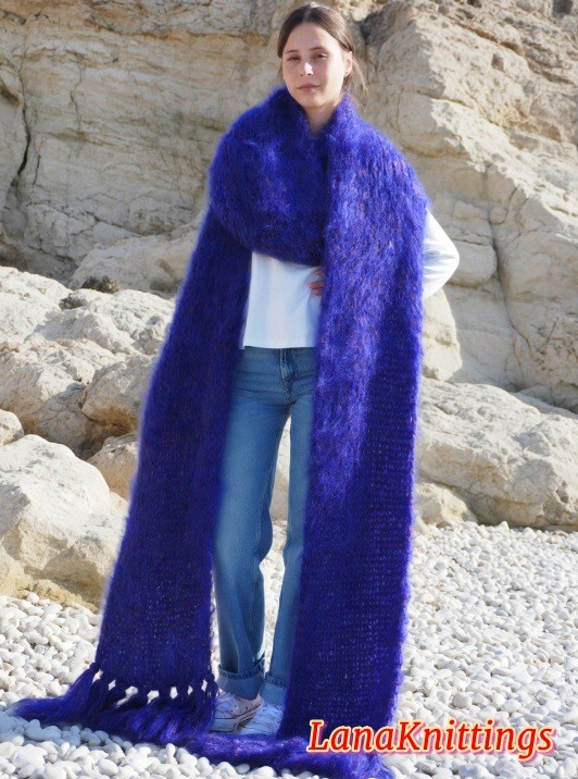 Mohair Scarf Purple HandKnitted by LanaKnittings - Image 4