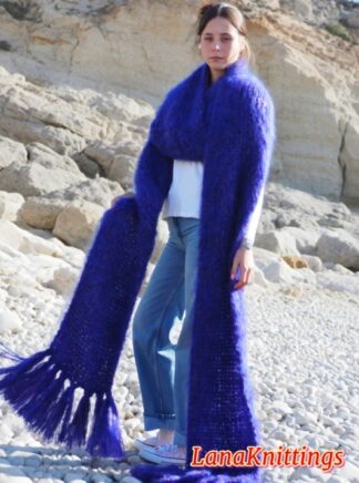Mohair Scarf Purple HandKnitted by LanaKnittings