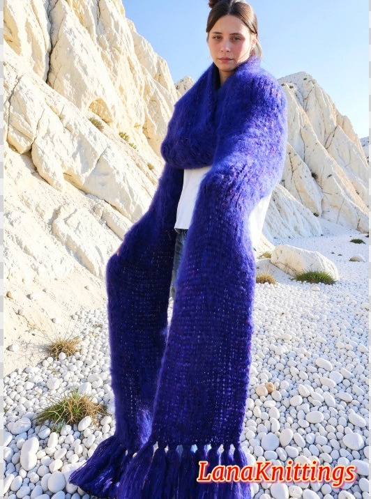Mohair Scarf Purple HandKnitted by LanaKnittings - Image 2
