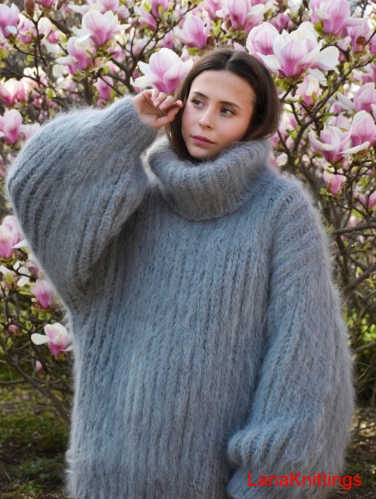 Mohair Sweater Thick Gray Handmade Handknitted by Lanaknittings - Image 2