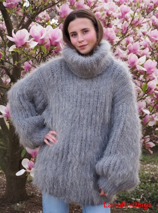 Mohair Sweater Thick Gray Handmade Handknitted by Lanaknittings - Image 3