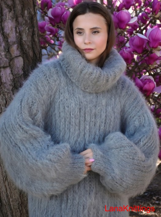 Mohair Sweater Thick Gray Handmade Handknitted by Lanaknittings - Image 4
