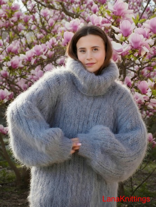 Mohair Sweater Thick Gray Handmade Handknitted by Lanaknittings - Image 5